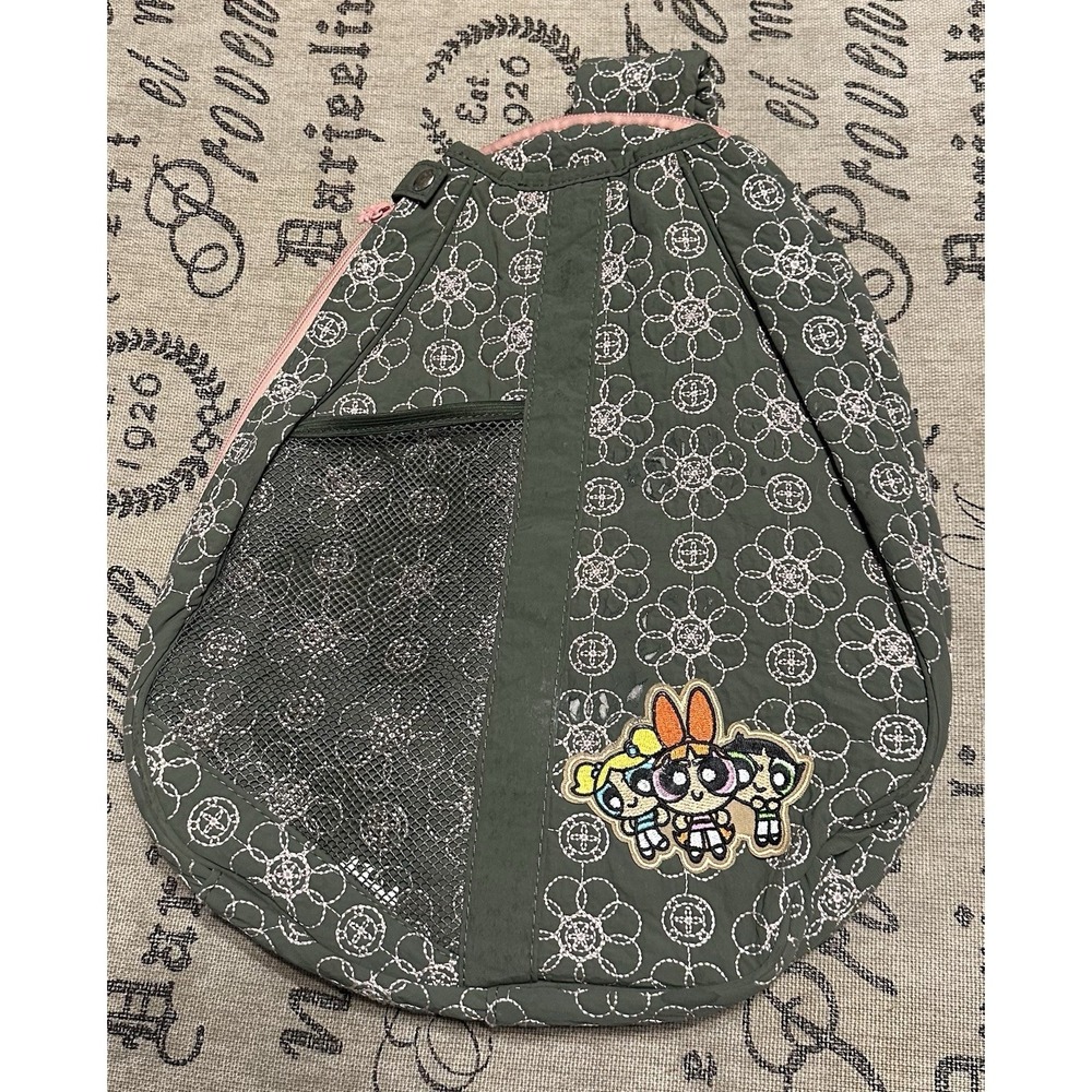 Oak and Reed Quilted Green and Pink Tennis Backpack with Powerpuff Girls Patch!